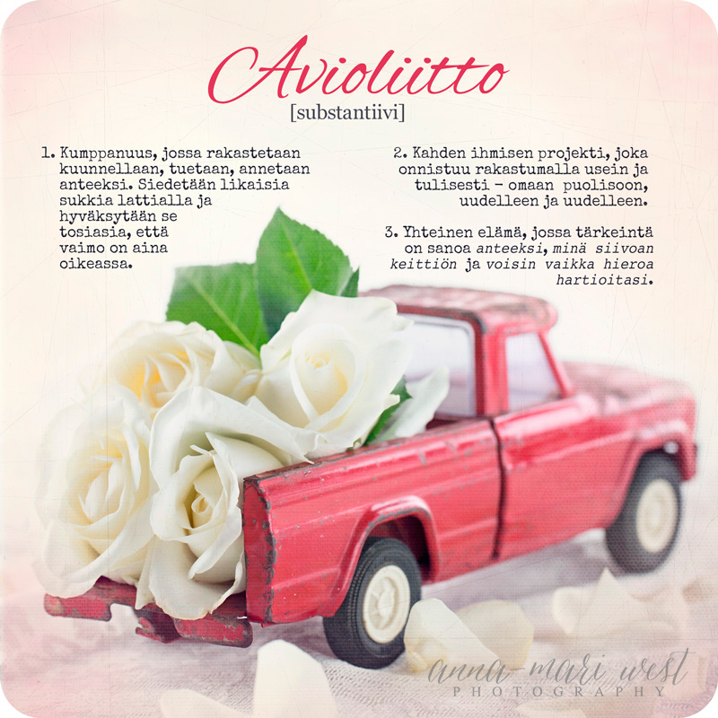 punainen leluauto hääkimppu